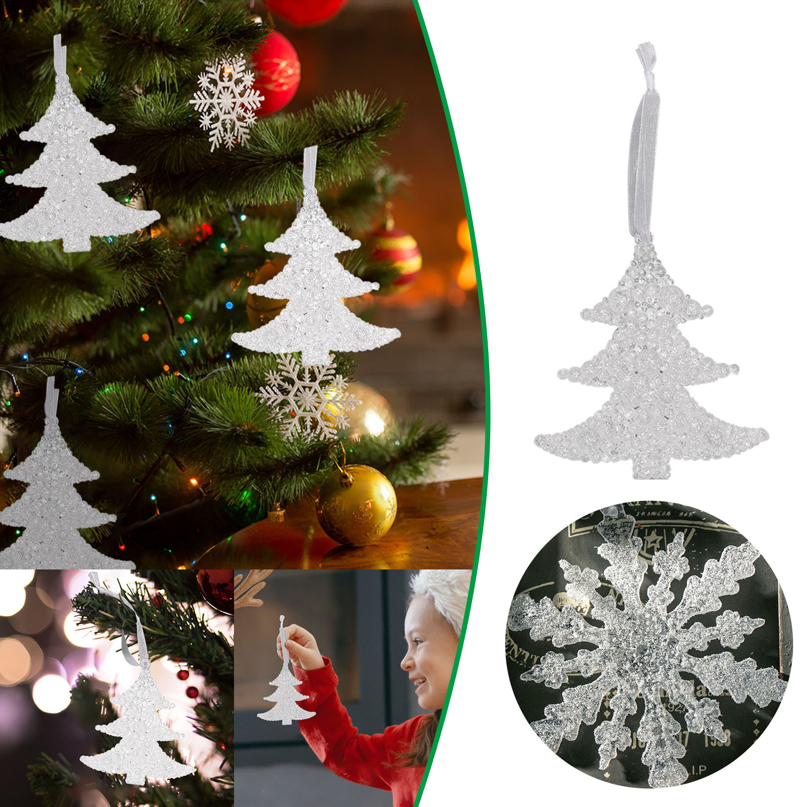 WOXINDA Large Beads for Crafts Acrylic Glitter Christmas Pendant  Transparent Christmas Decorations Winter Christmas Tree Ornaments 